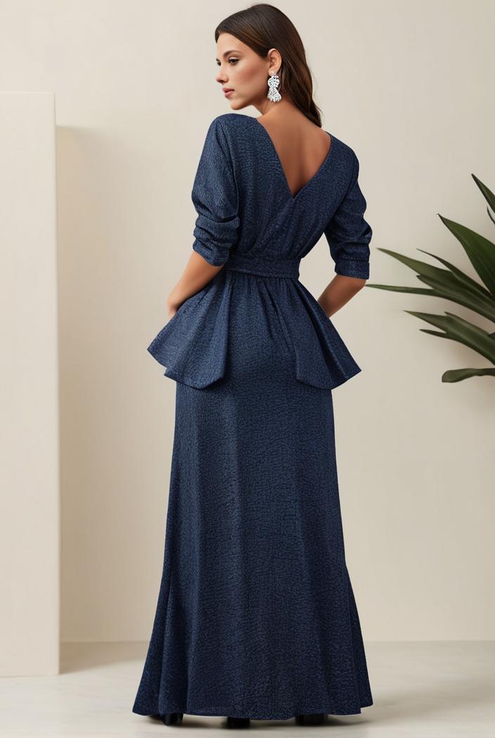 3 4 sleeve bodycon plunging back sequin evening dress 136265