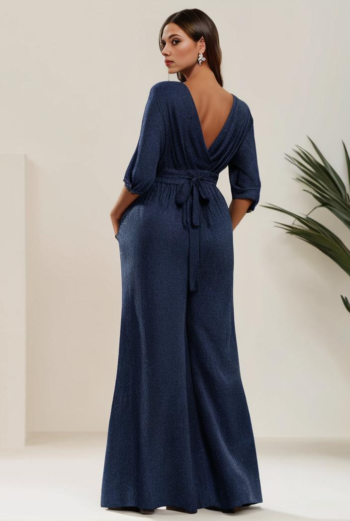 3 4 sleeve bodycon plunging back sequin evening dress 136268