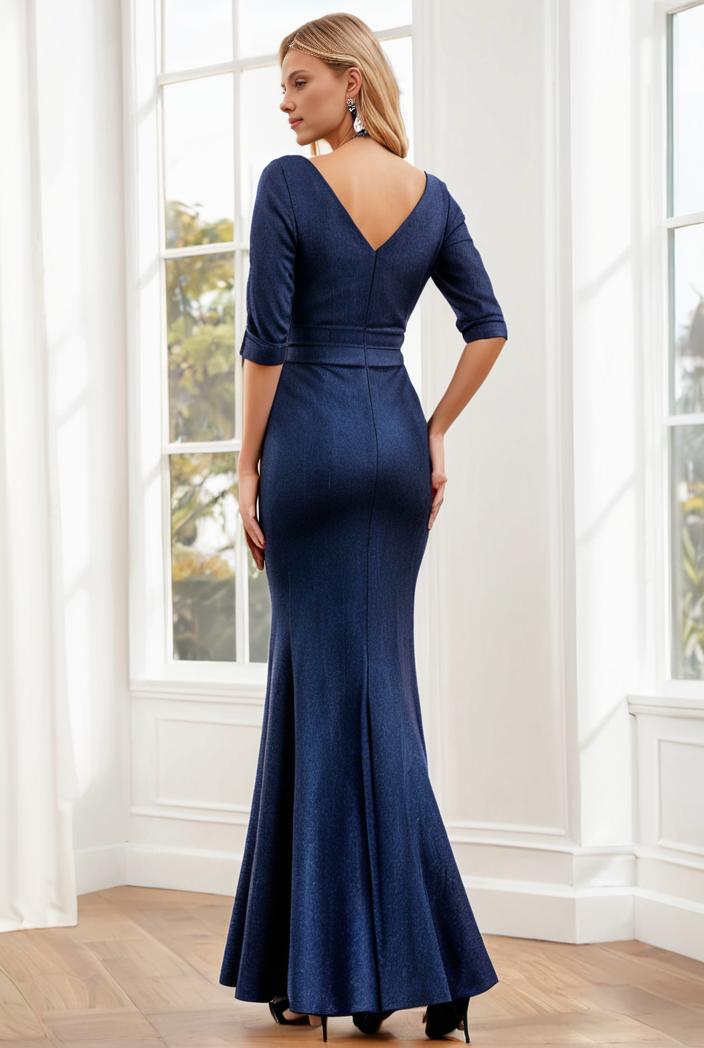 3 4 sleeve bodycon plunging back sequin evening dress 136274