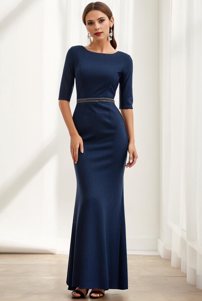 3 4 sleeve bodycon plunging back sequin evening dress 136284