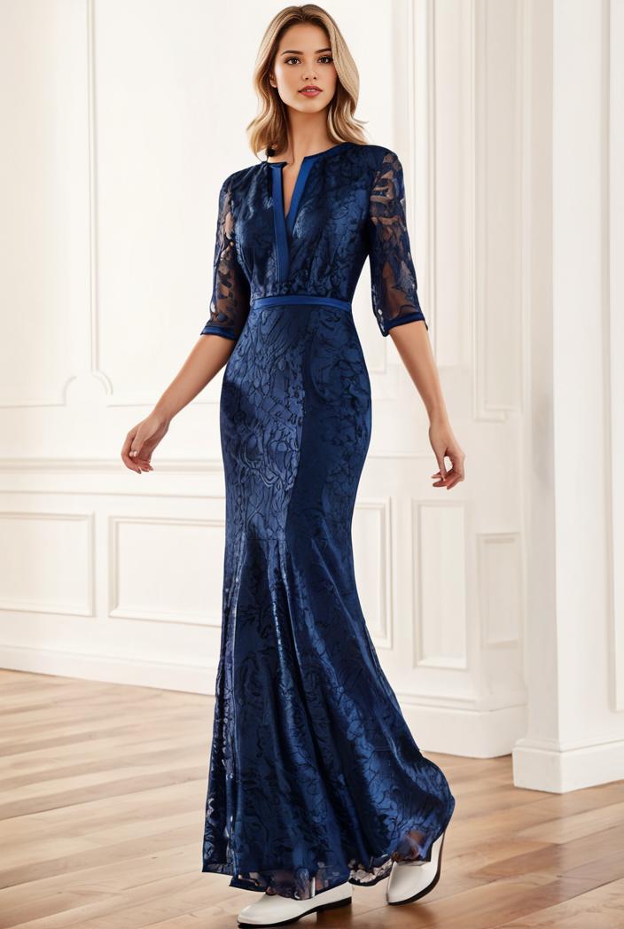 3 4 sleeve bodycon plunging back sequin evening dress 105888