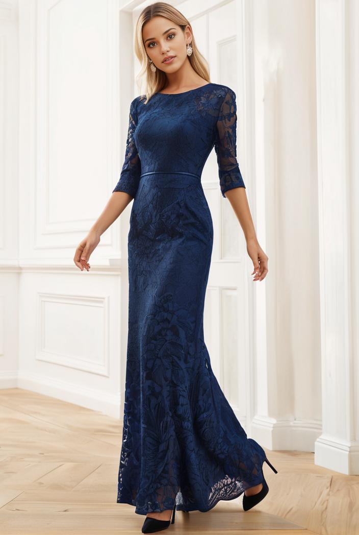 3 4 sleeve bodycon plunging back sequin evening dress 105891