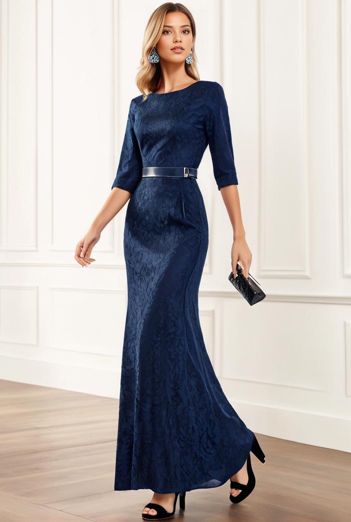 3 4 sleeve bodycon plunging back sequin evening dress 105893