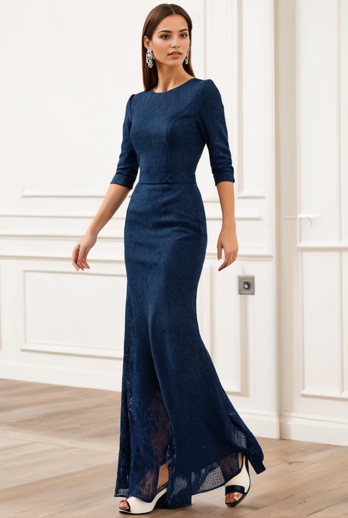 3 4 sleeve bodycon plunging back sequin evening dress 105894