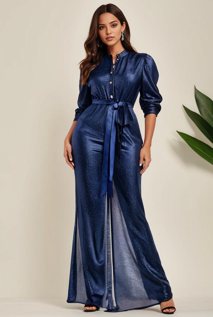 3 4 sleeve bodycon plunging back sequin evening dress 105896