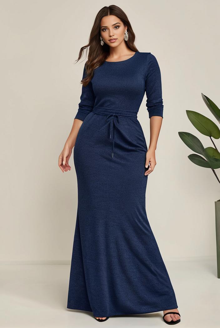 3 4 sleeve bodycon plunging back sequin evening dress 105899