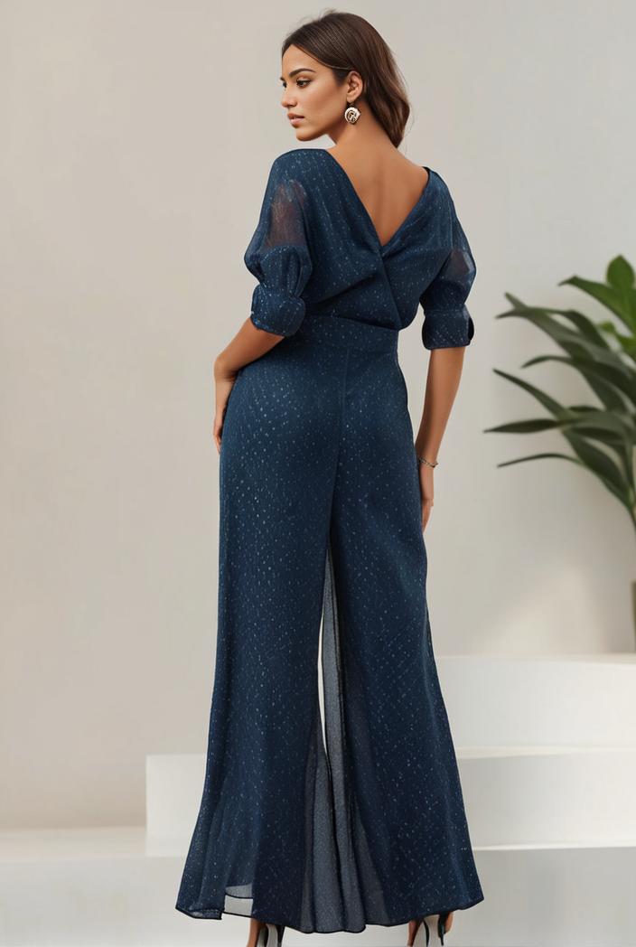 3 4 sleeve bodycon plunging back sequin evening dress 105911