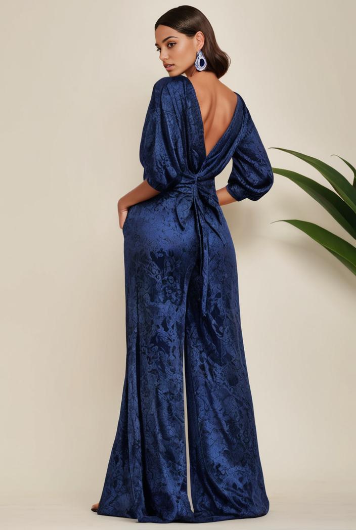 3 4 sleeve bodycon plunging back sequin evening dress 105912