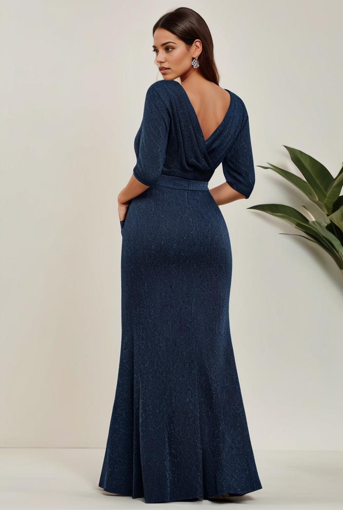 3 4 sleeve bodycon plunging back sequin evening dress 105914