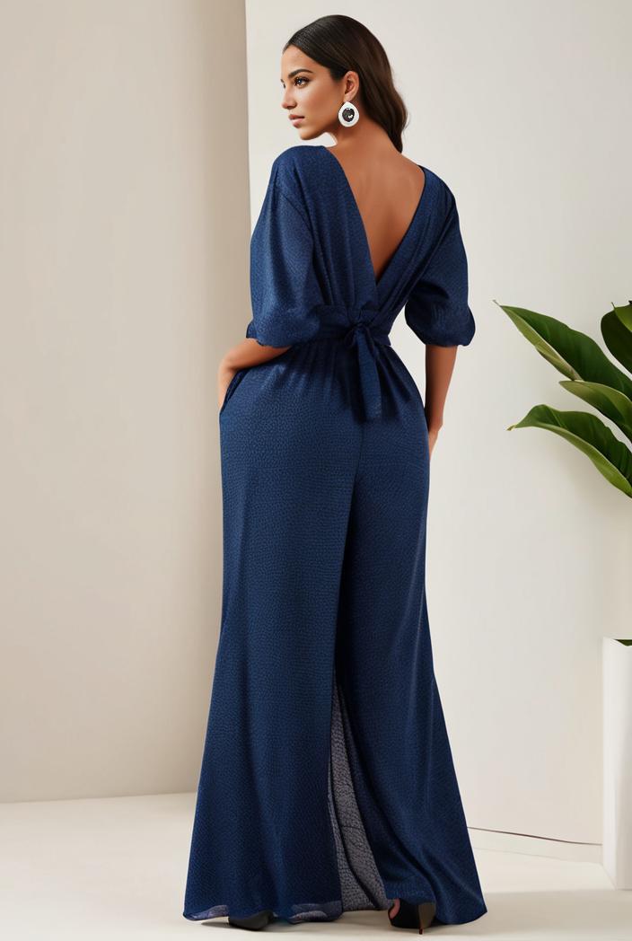 3 4 sleeve bodycon plunging back sequin evening dress 105916