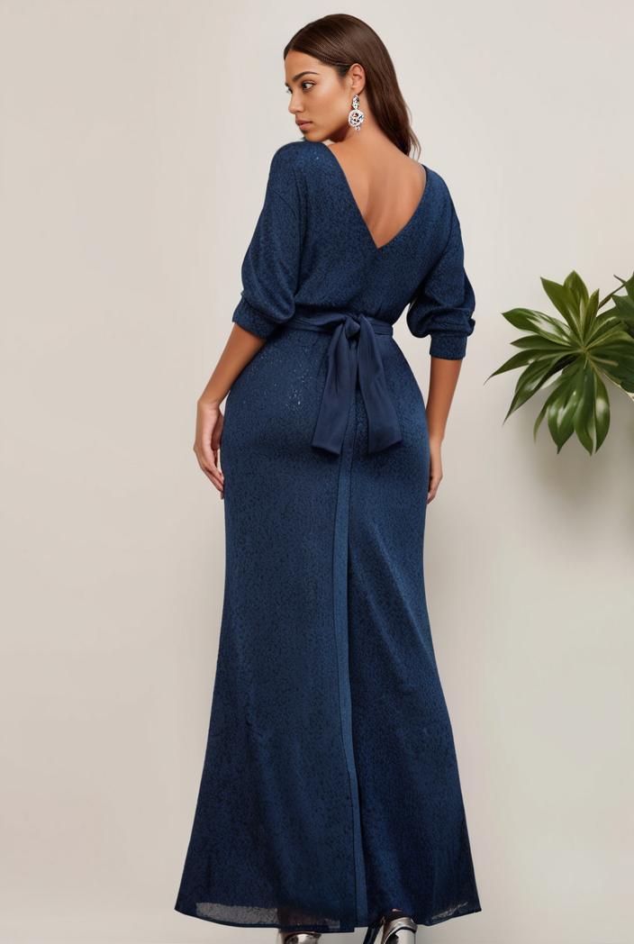 3 4 sleeve bodycon plunging back sequin evening dress 105917