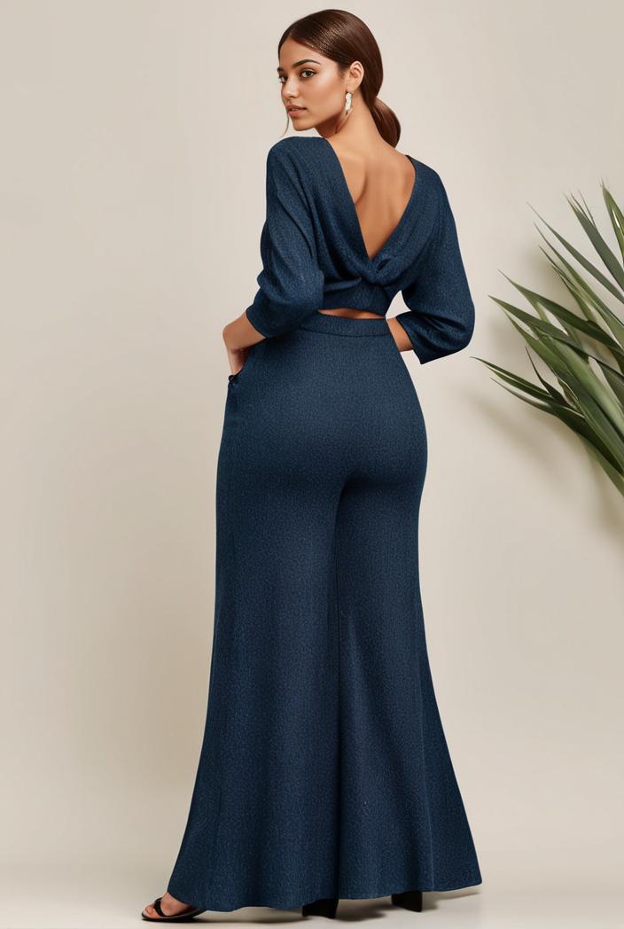3 4 sleeve bodycon plunging back sequin evening dress 105918