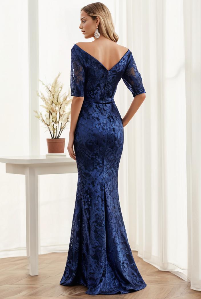 3 4 sleeve bodycon plunging back sequin evening dress 105920