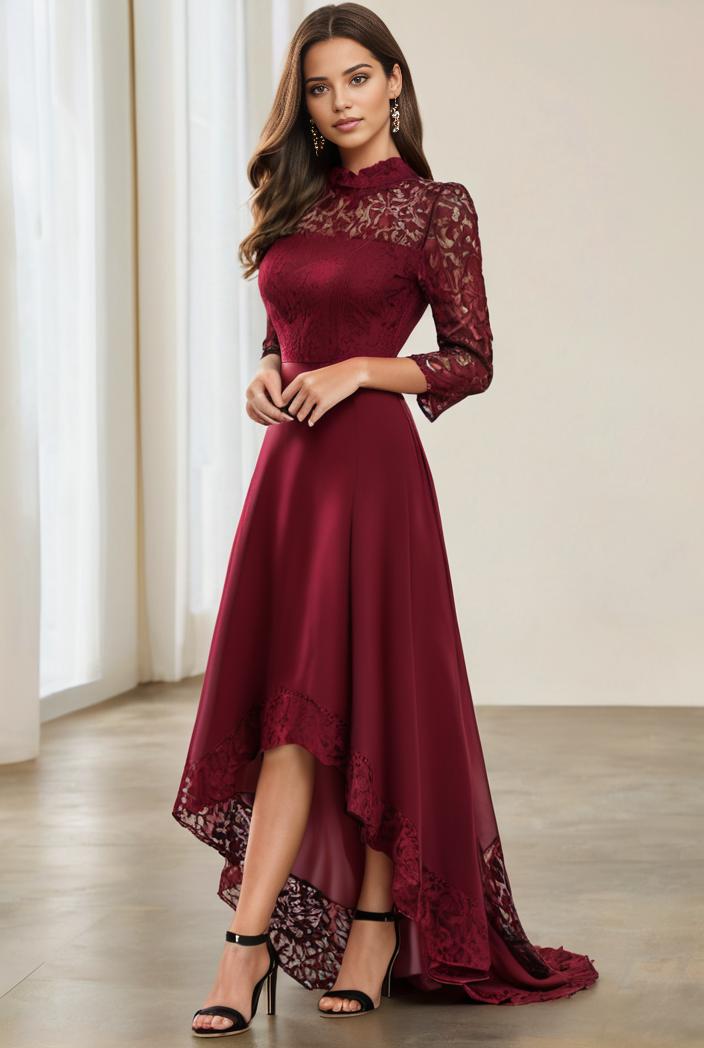 3 4 sleeve sheer sequin stripe high low hem evening dress 105947