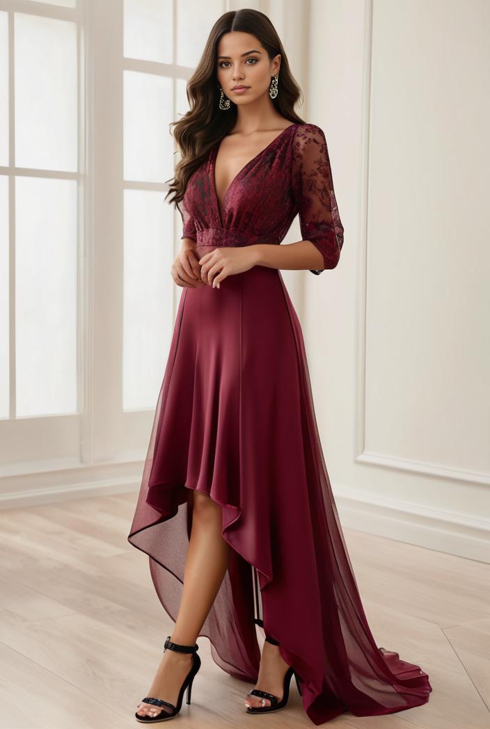 3 4 sleeve sheer sequin stripe high low hem evening dress 105948