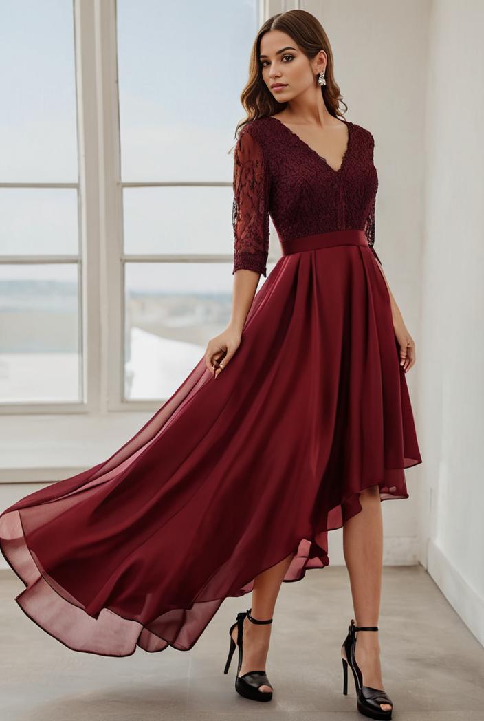 3 4 sleeve sheer sequin stripe high low hem evening dress 105954