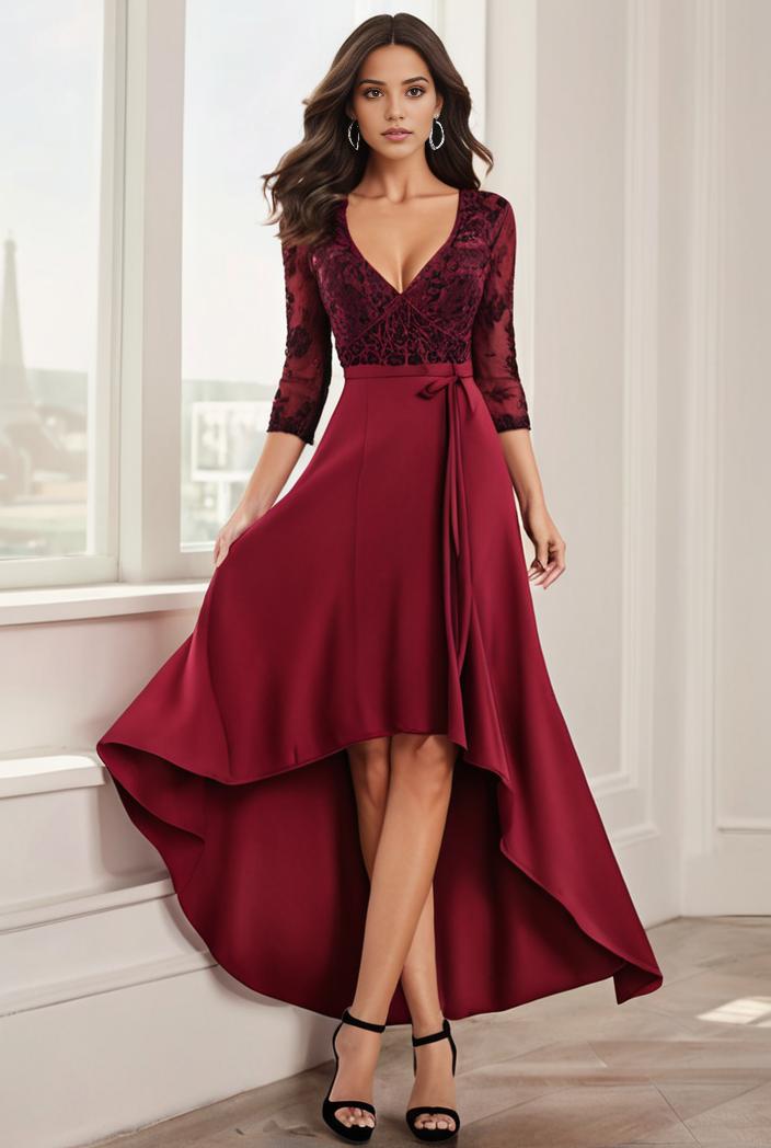 3 4 sleeve sheer sequin stripe high low hem evening dress 105960