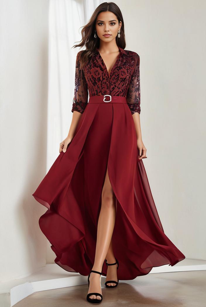 3 4 sleeve sheer sequin stripe high low hem evening dress 105962