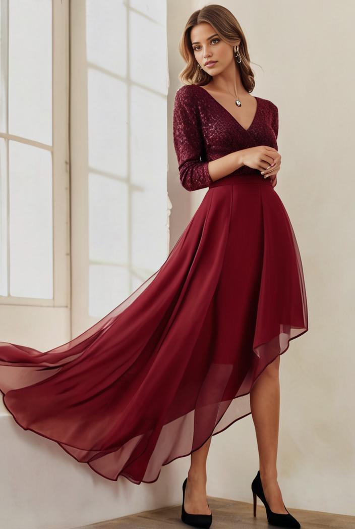 3 4 sleeve sheer sequin stripe high low hem evening dress 105981
