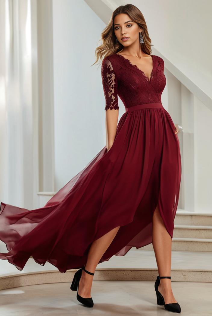 3 4 sleeve sheer sequin stripe high low hem evening dress 105982