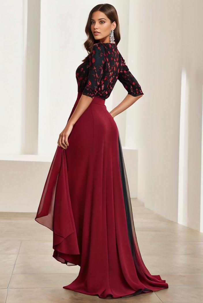 3 4 sleeve sheer sequin stripe high low hem evening dress 105984
