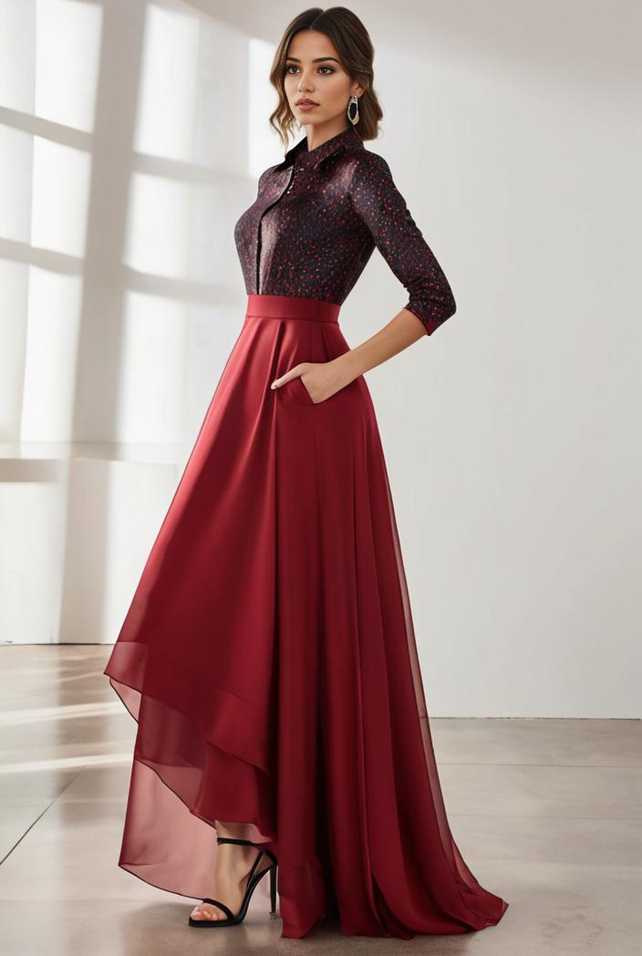 3 4 sleeve sheer sequin stripe high low hem evening dress 105985