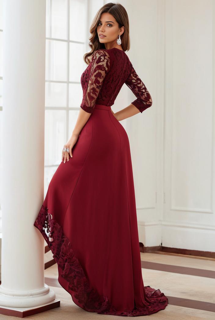 3 4 sleeve sheer sequin stripe high low hem evening dress 105986