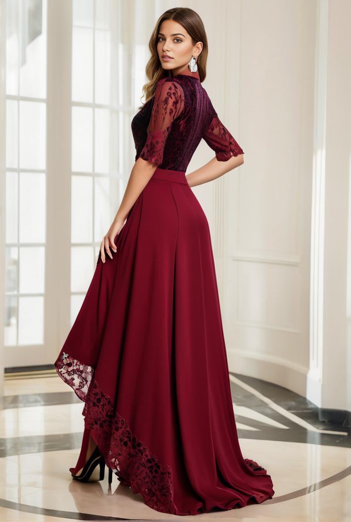 3 4 sleeve sheer sequin stripe high low hem evening dress 105987