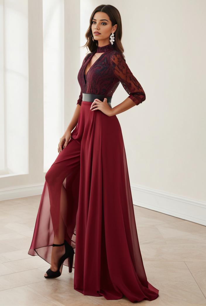 3 4 sleeve sheer sequin stripe high low hem evening dress 105988