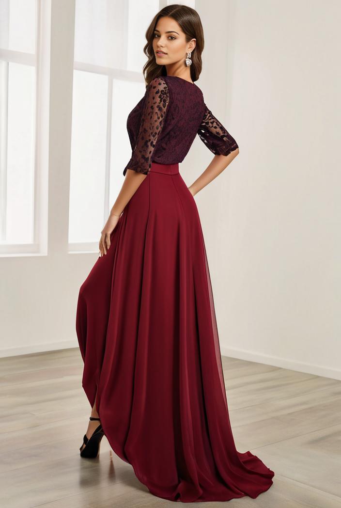 3 4 sleeve sheer sequin stripe high low hem evening dress 105989