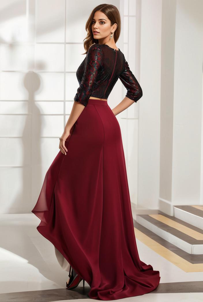 3 4 sleeve sheer sequin stripe high low hem evening dress 105990
