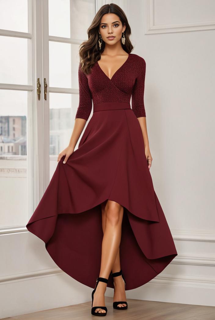 3 4 sleeve sheer sequin stripe high low hem evening dress 105998
