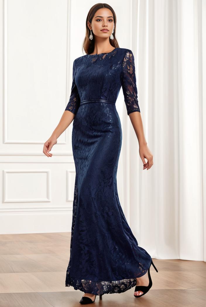 3 4 sleeve bodycon plunging back sequin evening dress 149732