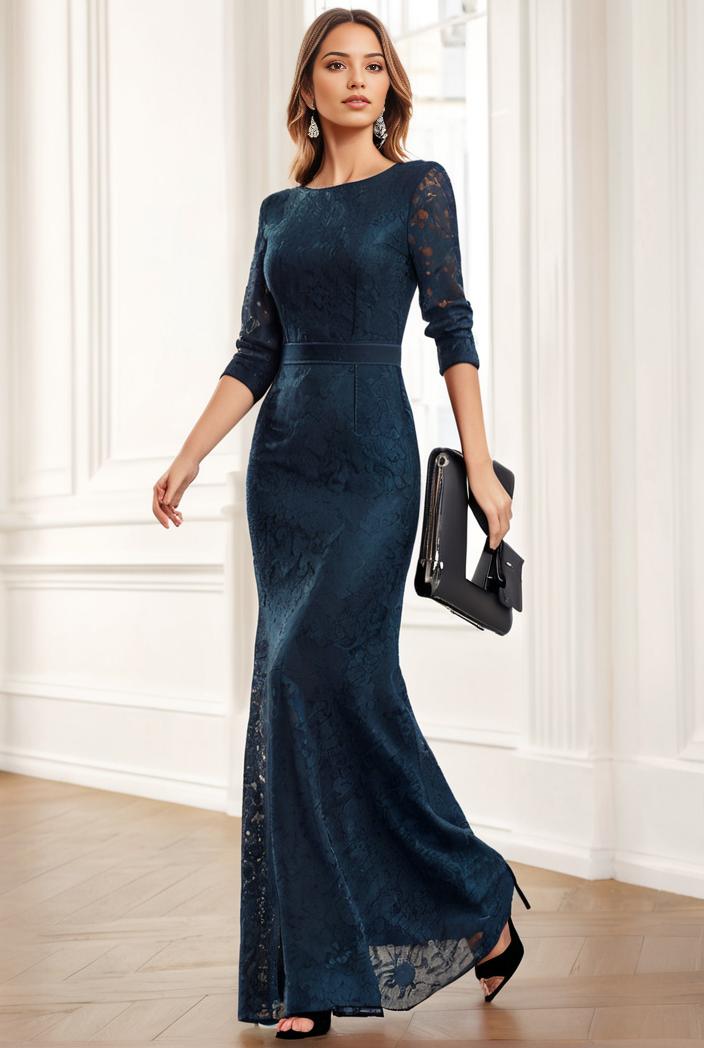 3 4 sleeve bodycon plunging back sequin evening dress 149734