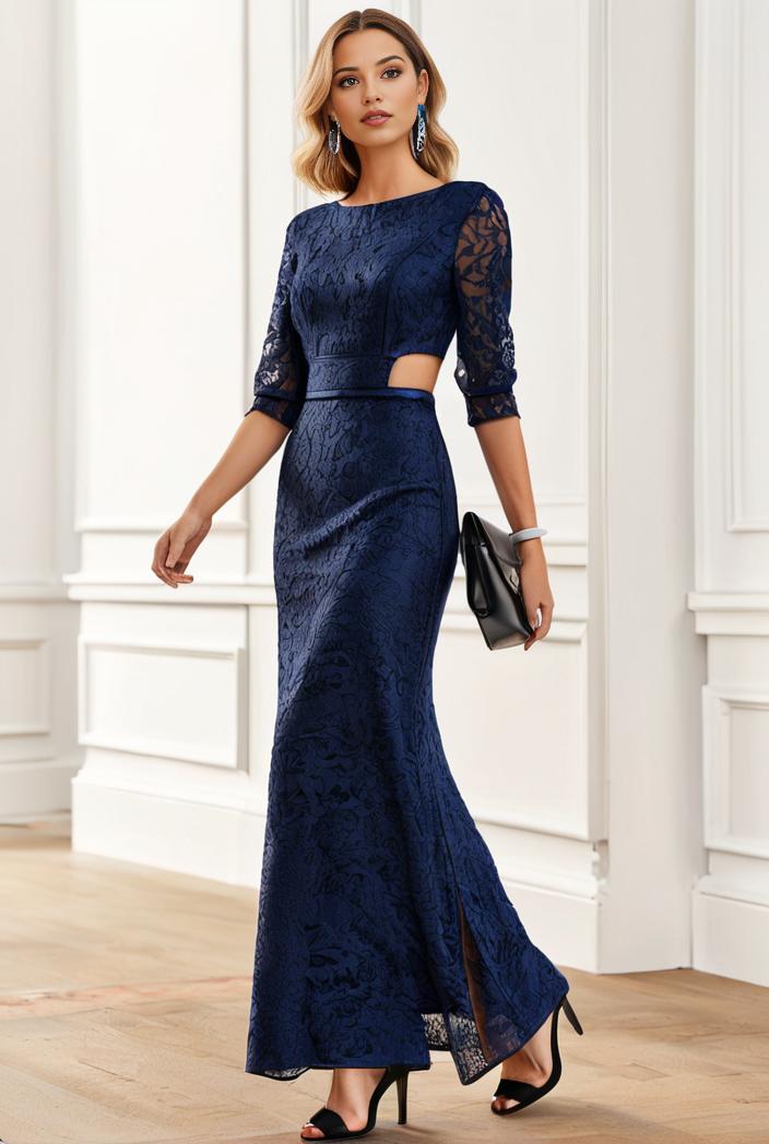 3 4 sleeve bodycon plunging back sequin evening dress 149736