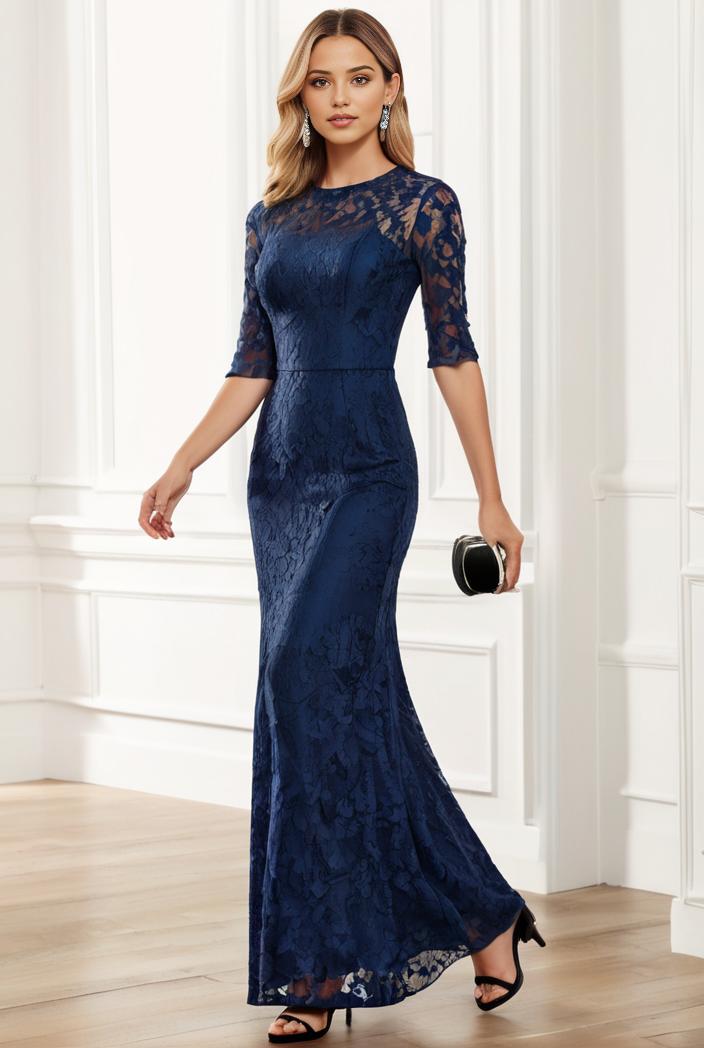 3 4 sleeve bodycon plunging back sequin evening dress 149737