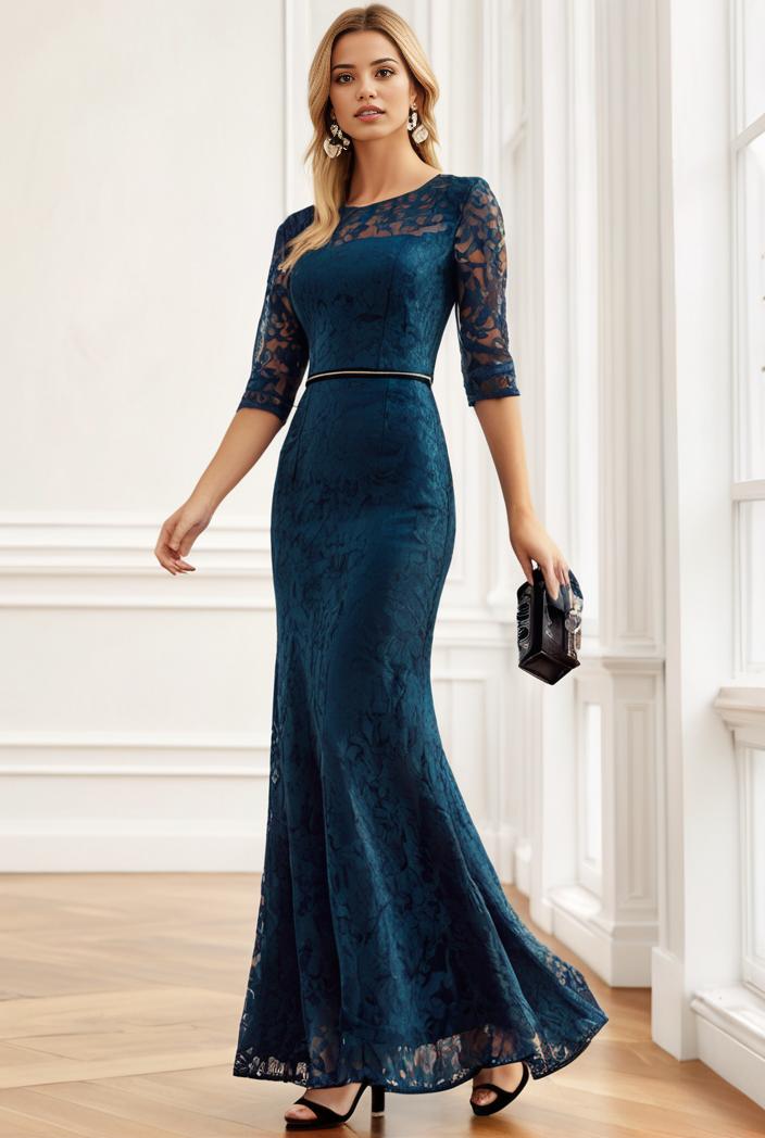 3 4 sleeve bodycon plunging back sequin evening dress 149739