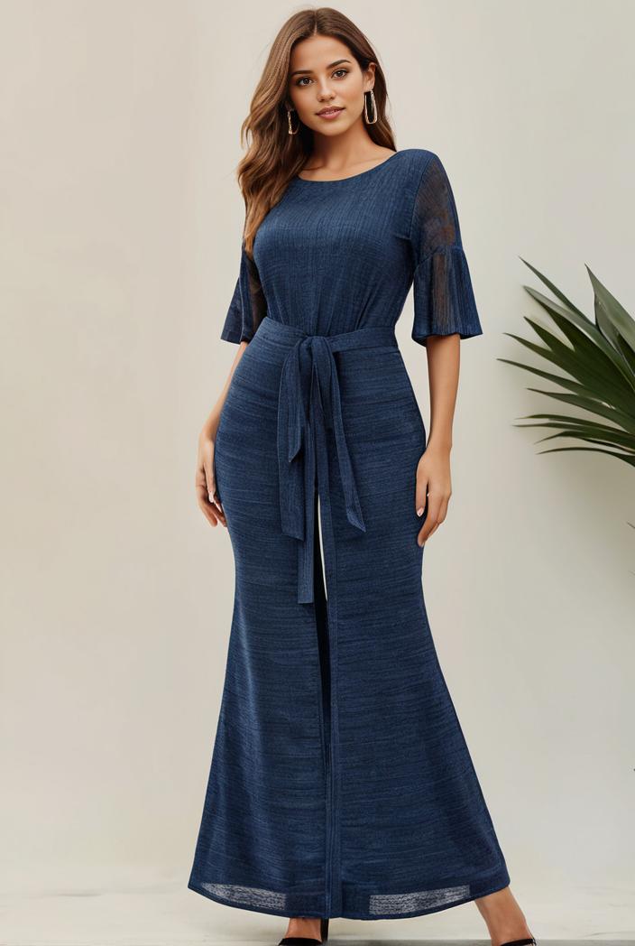 3 4 sleeve bodycon plunging back sequin evening dress 149745