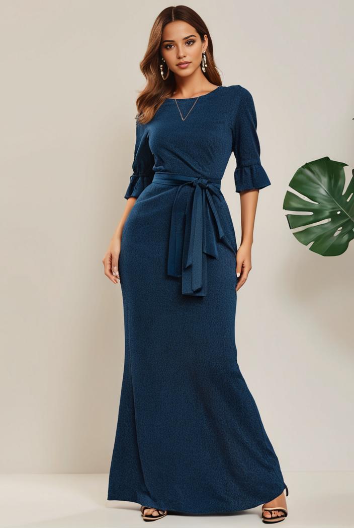 3 4 sleeve bodycon plunging back sequin evening dress 149747