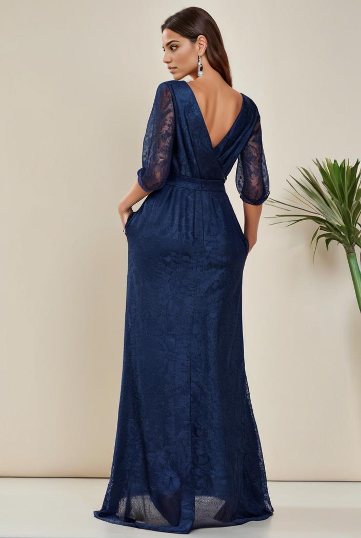 3 4 sleeve bodycon plunging back sequin evening dress 149757