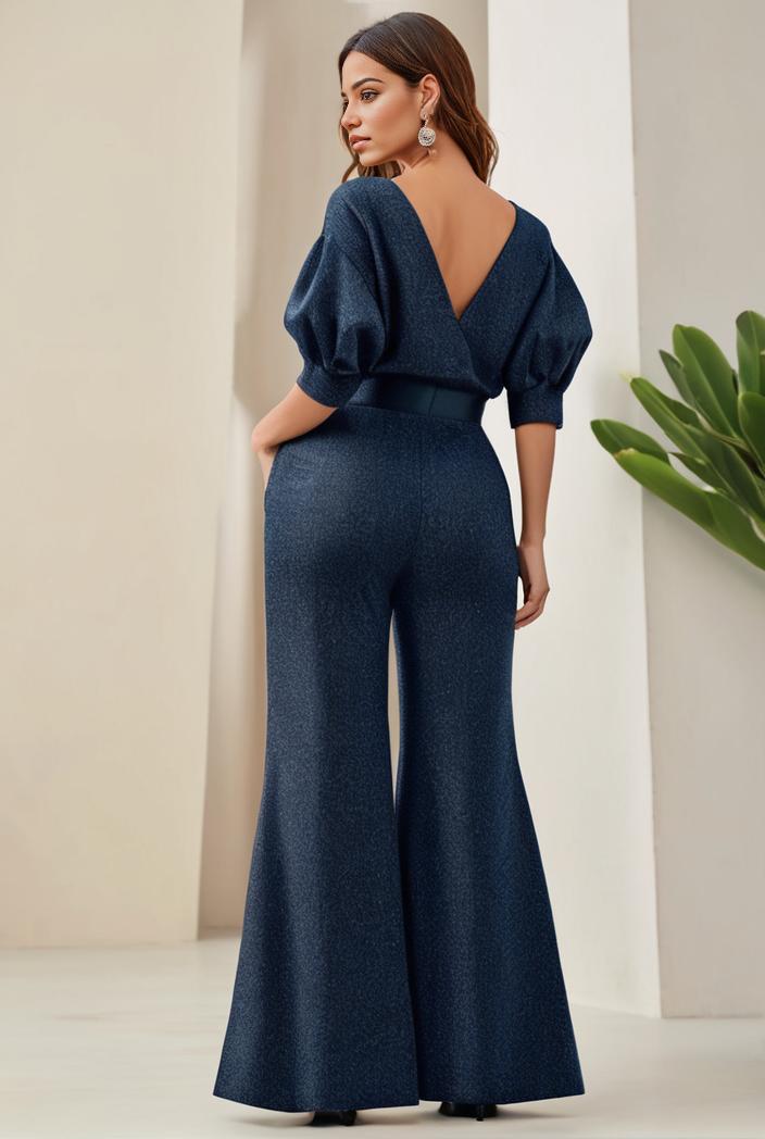 3 4 sleeve bodycon plunging back sequin evening dress 149758