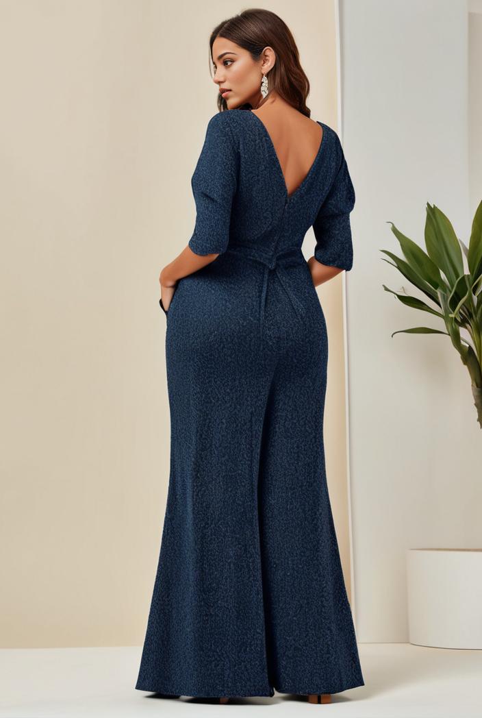 3 4 sleeve bodycon plunging back sequin evening dress 149759