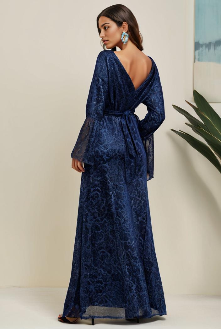 3 4 sleeve bodycon plunging back sequin evening dress 149760