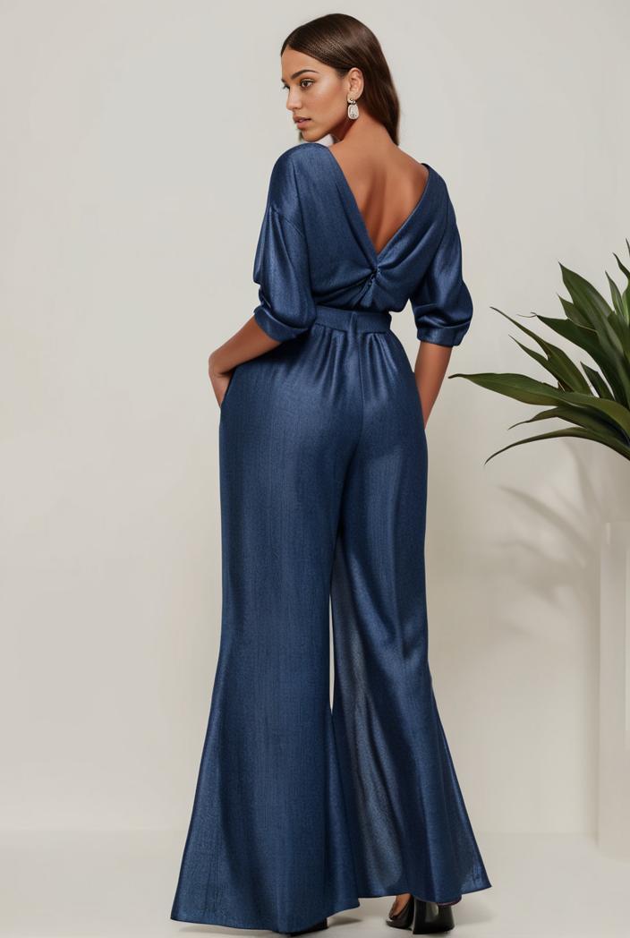 3 4 sleeve bodycon plunging back sequin evening dress 149762