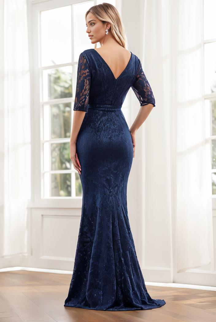 3 4 sleeve bodycon plunging back sequin evening dress 149767