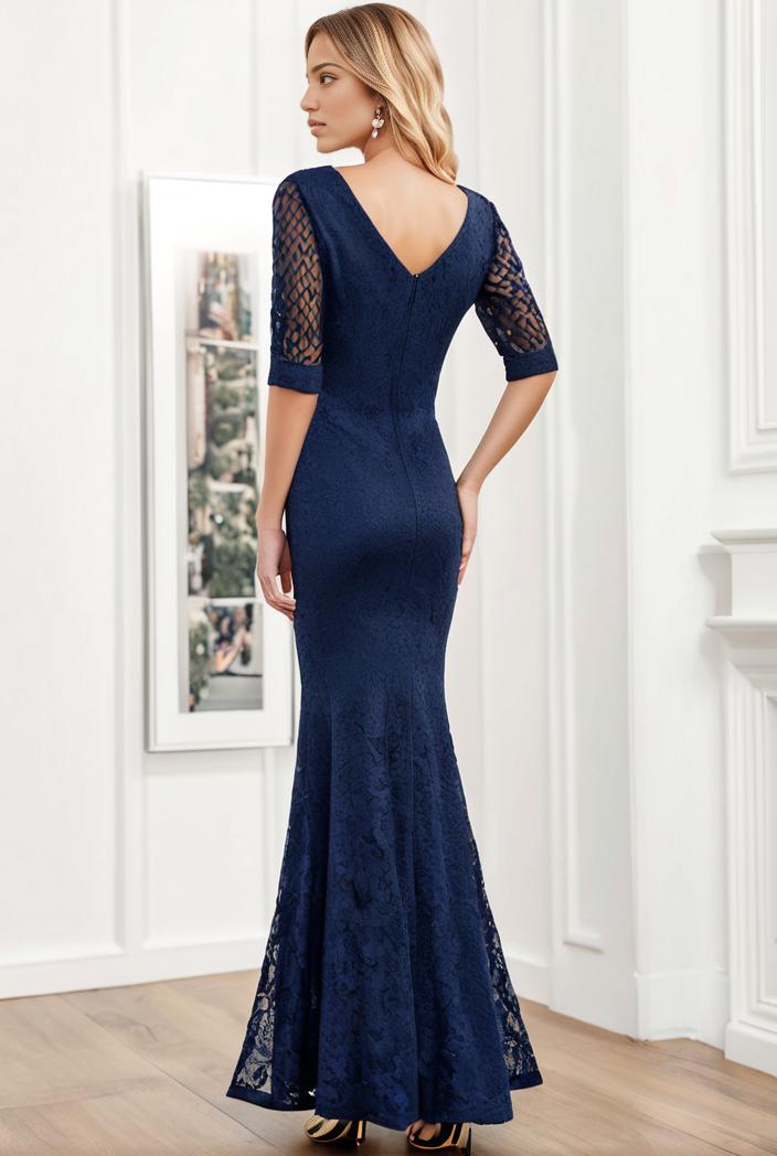 3 4 sleeve bodycon plunging back sequin evening dress 149769