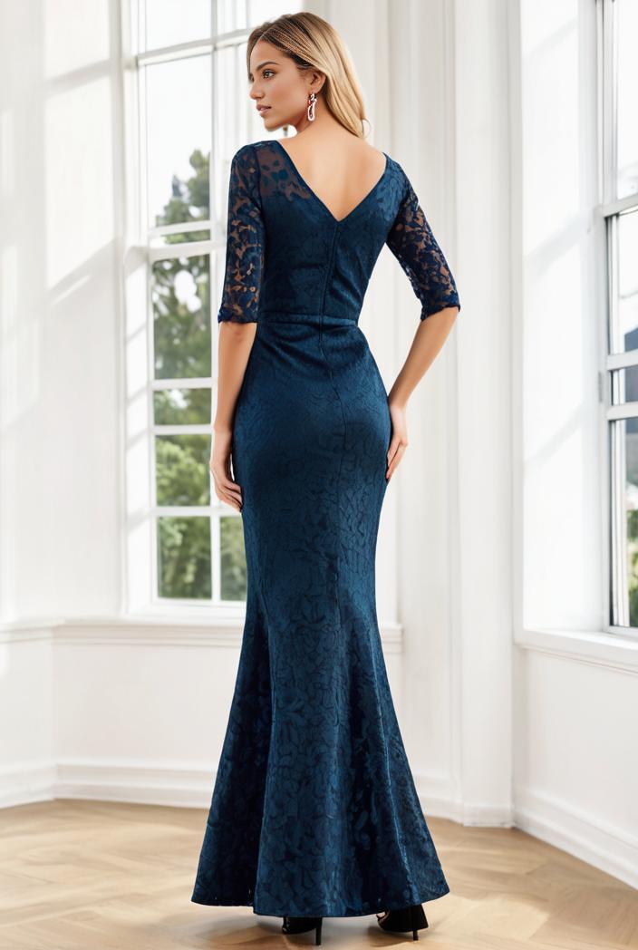 3 4 sleeve bodycon plunging back sequin evening dress 149771