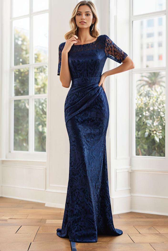 3 4 sleeve bodycon plunging back sequin evening dress 149784