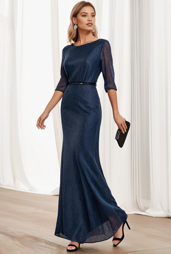 3 4 sleeve bodycon plunging back sequin evening dress 116169