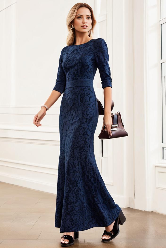 3 4 sleeve bodycon plunging back sequin evening dress 116173